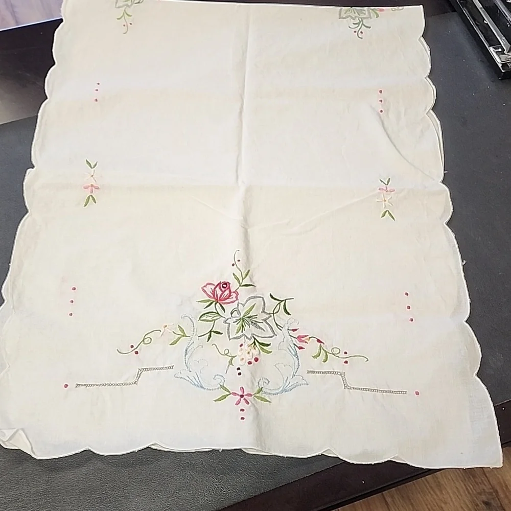 Vintage Handmade Embroidered Tea Towels & Matching Table Runner